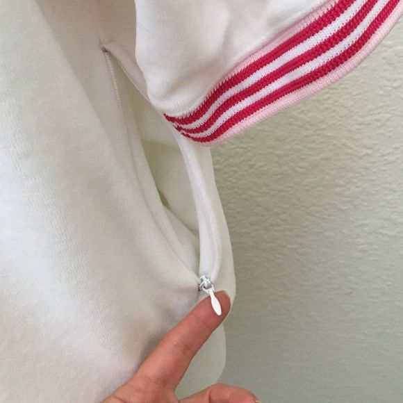 ADIDAS White & Pink Sporty Velour short Sleeve Zip Sweat Jacket, Small - Picture 3 of 8